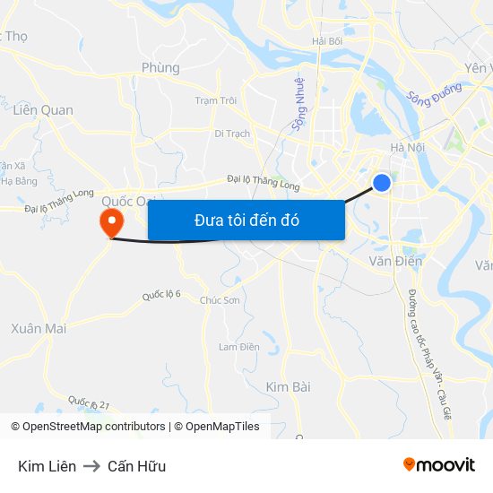 Kim Liên to Cấn Hữu map