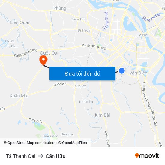 Tả Thanh Oai to Cấn Hữu map
