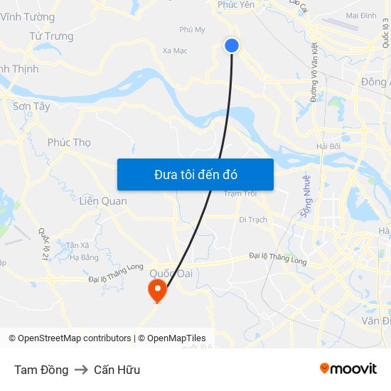 Tam Đồng to Cấn Hữu map