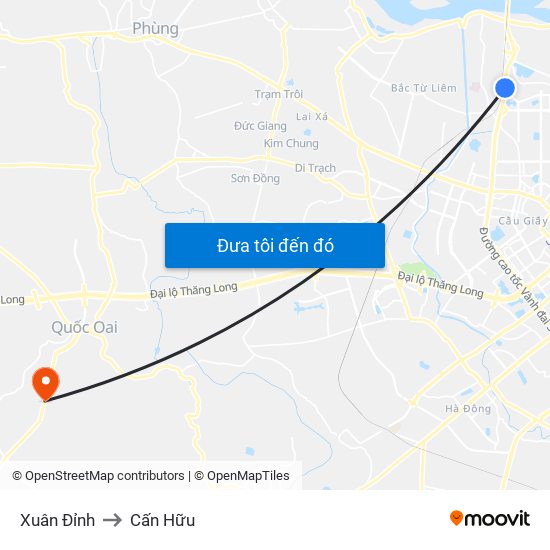 Xuân Đỉnh to Cấn Hữu map