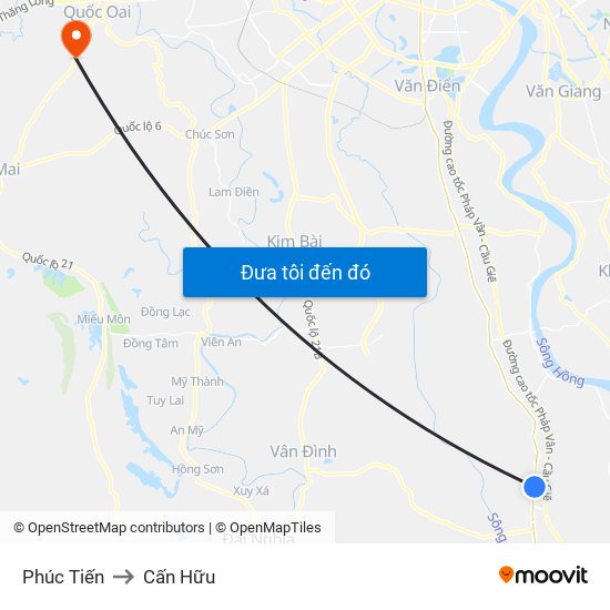 Phúc Tiến to Cấn Hữu map