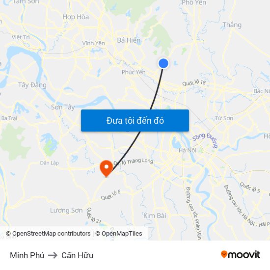 Minh Phú to Cấn Hữu map