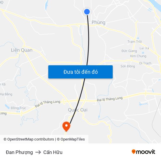 Đan Phượng to Cấn Hữu map