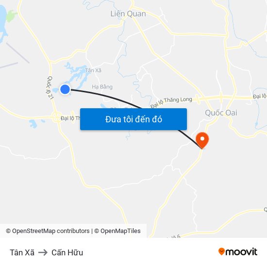 Tân Xã to Cấn Hữu map