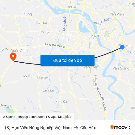 (B) Học Viện Nông Nghiệp Việt Nam to Cấn Hữu map