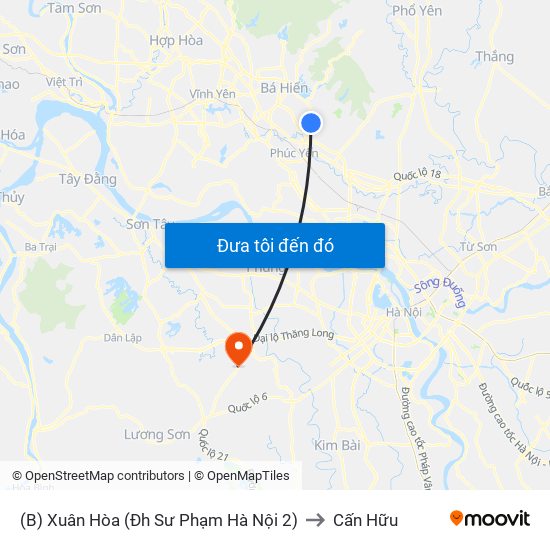 (B) Xuân Hòa (Đh Sư Phạm Hà Nội 2) to Cấn Hữu map