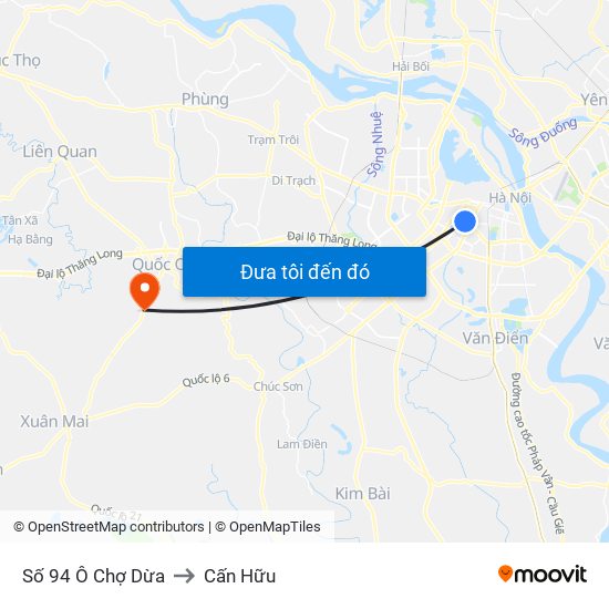 Số 94 Ô Chợ Dừa to Cấn Hữu map