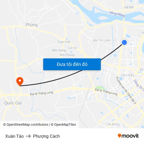 Xuân Tảo to Phượng Cách map