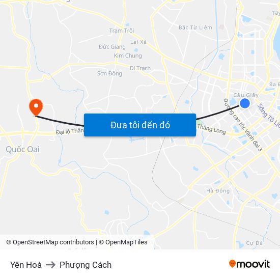 Yên Hoà to Phượng Cách map