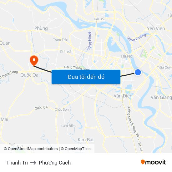 Thanh Trì to Phượng Cách map