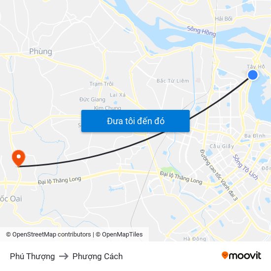 Phú Thượng to Phượng Cách map