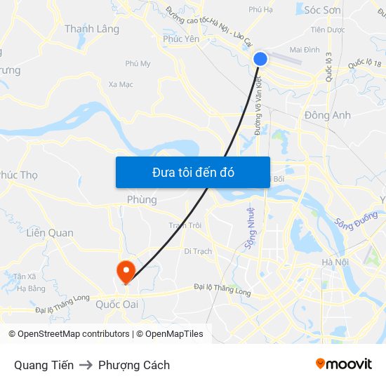 Quang Tiến to Phượng Cách map