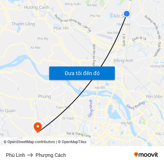 Phù Linh to Phượng Cách map