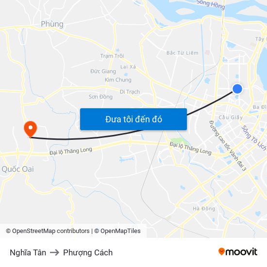 Nghĩa Tân to Phượng Cách map