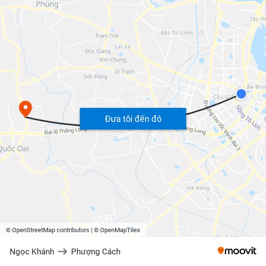 Ngọc Khánh to Phượng Cách map