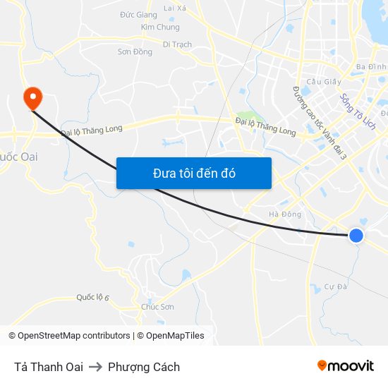 Tả Thanh Oai to Phượng Cách map