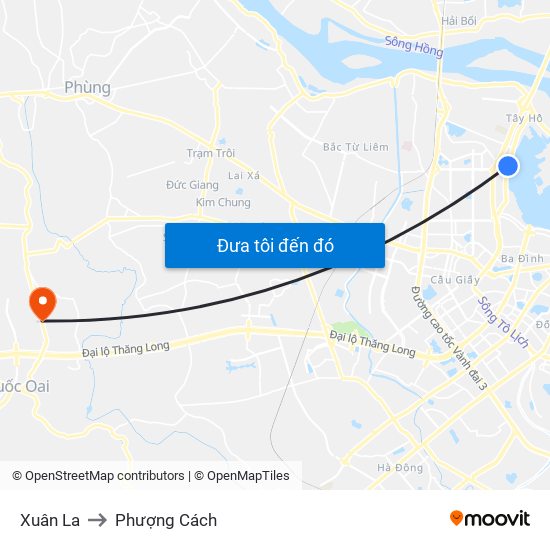 Xuân La to Phượng Cách map