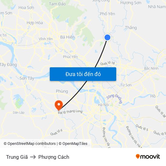 Trung Giã to Phượng Cách map