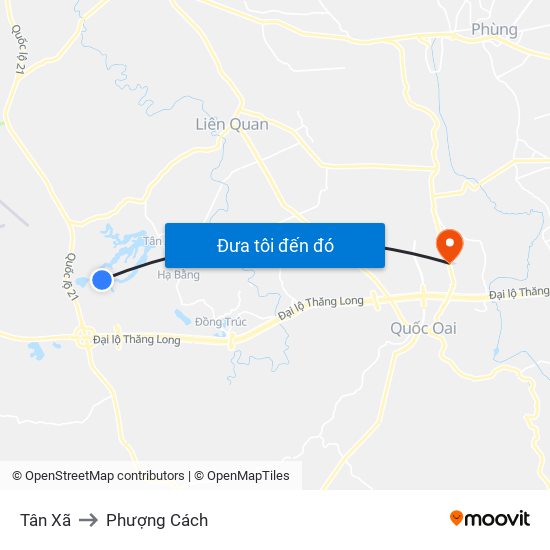 Tân Xã to Phượng Cách map