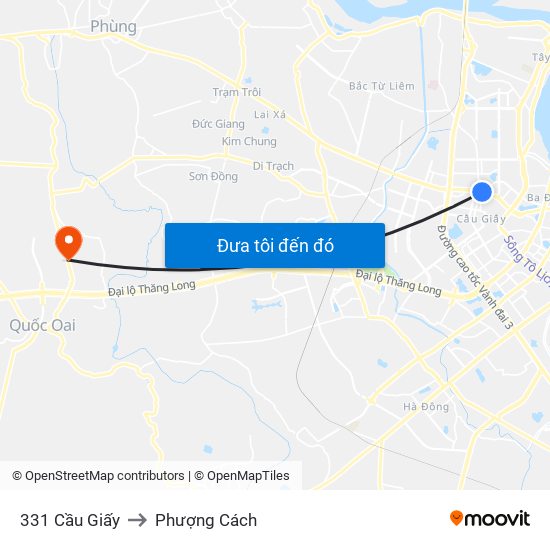 331 Cầu Giấy to Phượng Cách map