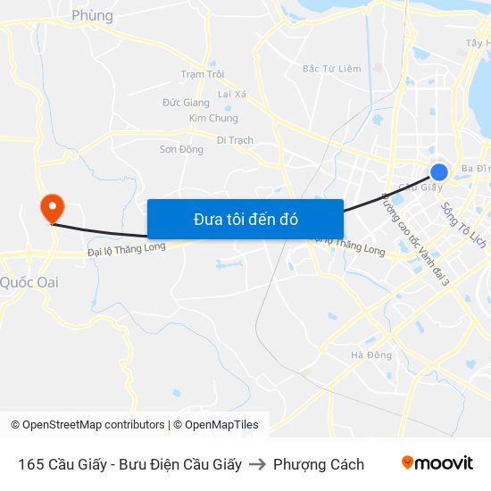 165 Cầu Giấy - Bưu Điện Cầu Giấy to Phượng Cách map