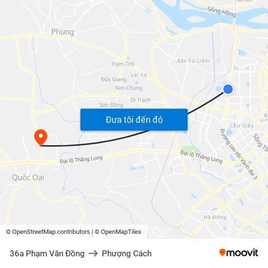 36a Phạm Văn Đồng to Phượng Cách map