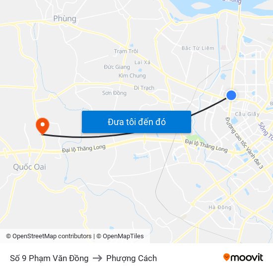 Số 9 Phạm Văn Đồng to Phượng Cách map