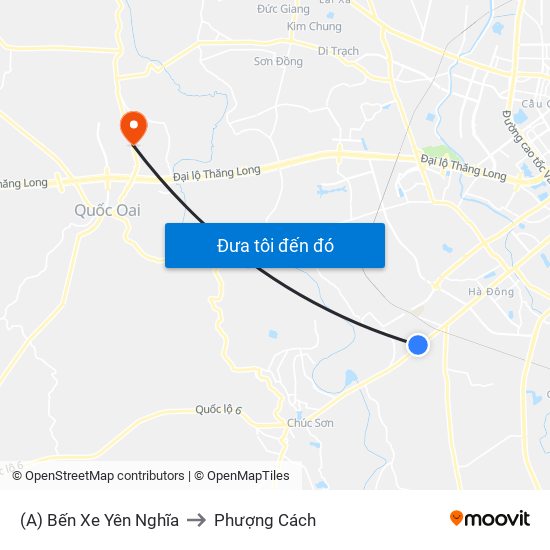 (A) Bến Xe Yên Nghĩa to Phượng Cách map