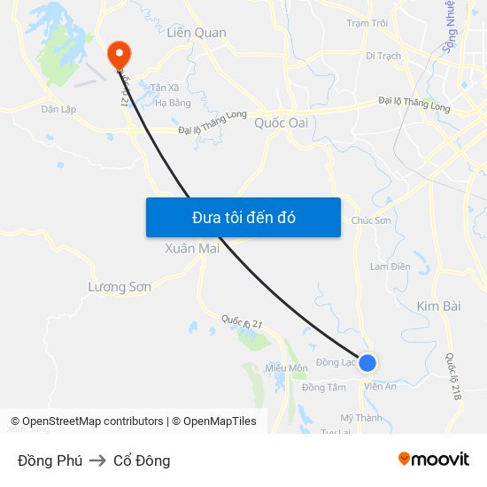 Đồng Phú to Cổ Đông map