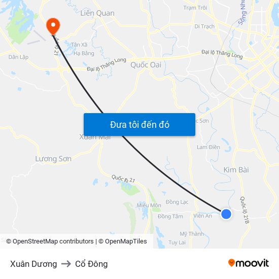 Xuân Dương to Cổ Đông map