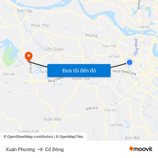 Xuân Phương to Cổ Đông map