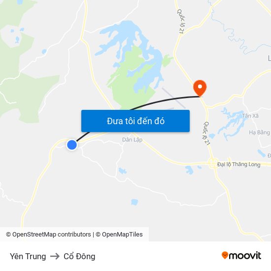 Yên Trung to Cổ Đông map