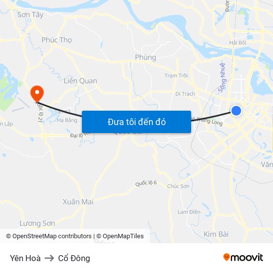 Yên Hoà to Cổ Đông map