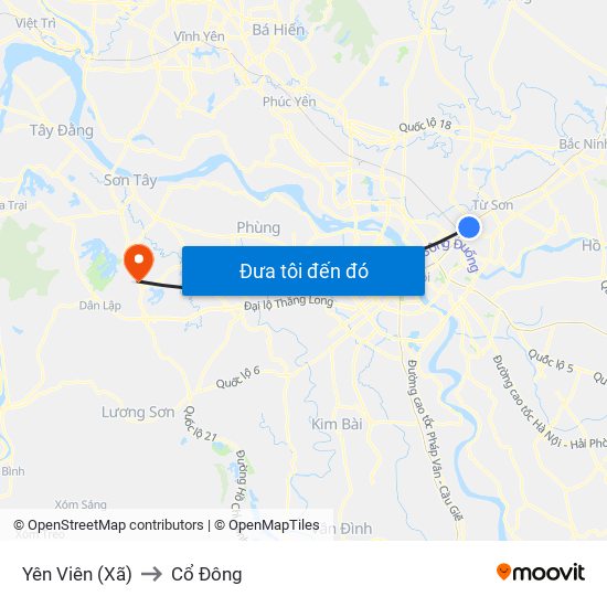 Yên Viên (Xã) to Cổ Đông map