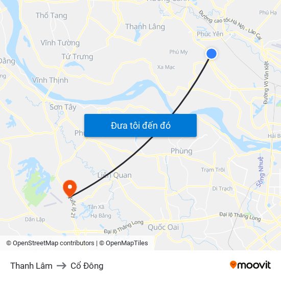 Thanh Lâm to Cổ Đông map