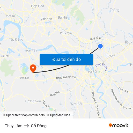 Thuỵ Lâm to Cổ Đông map