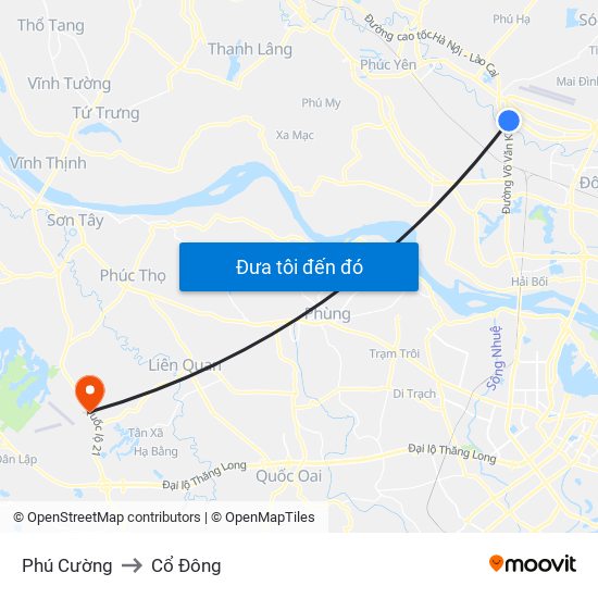 Phú Cường to Cổ Đông map