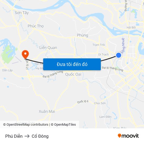 Phú Diễn to Cổ Đông map