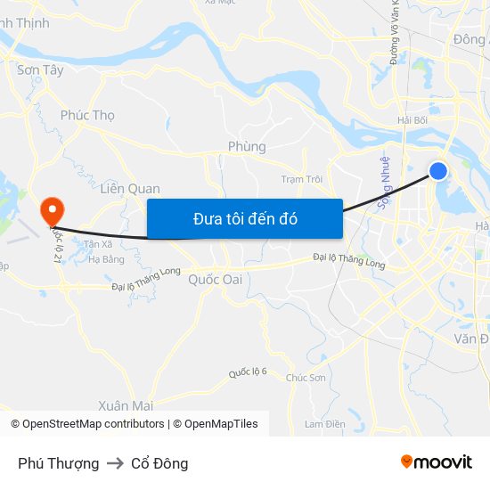 Phú Thượng to Cổ Đông map