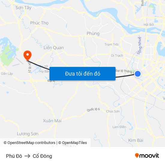 Phú Đô to Cổ Đông map