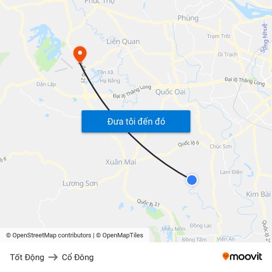 Tốt Động to Cổ Đông map