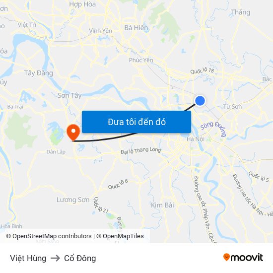 Việt Hùng to Cổ Đông map