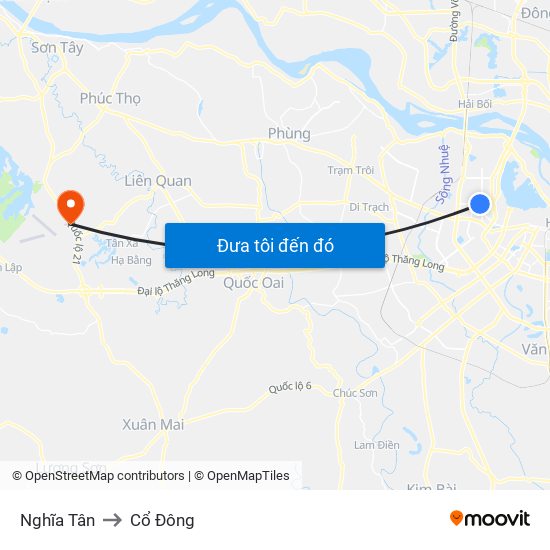 Nghĩa Tân to Cổ Đông map