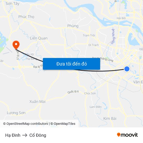 Hạ Đình to Cổ Đông map