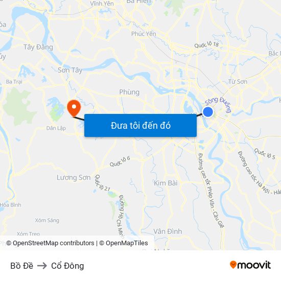 Bồ Đề to Cổ Đông map