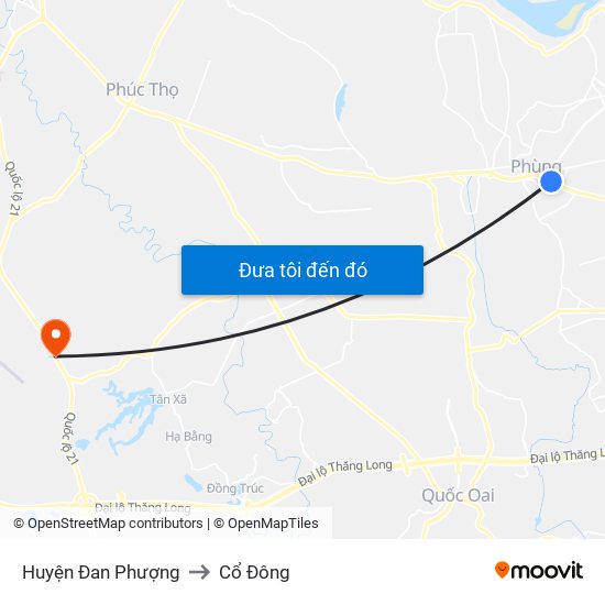 Huyện Đan Phượng to Cổ Đông map