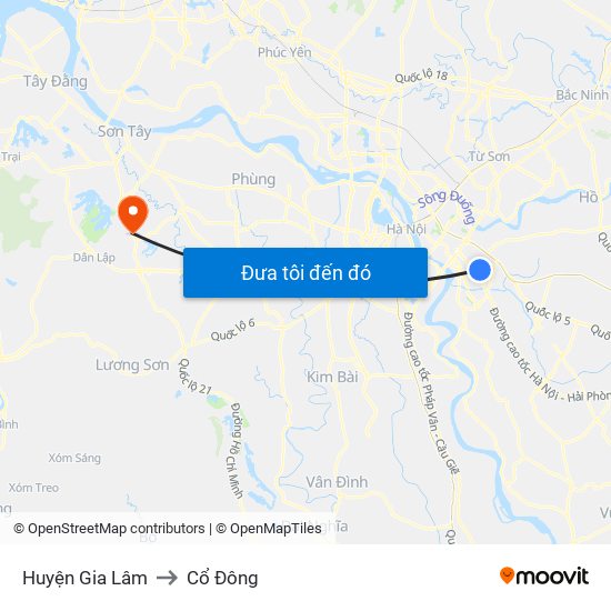 Huyện Gia Lâm to Cổ Đông map