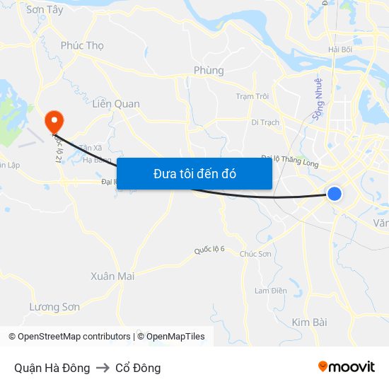 Quận Hà Đông to Cổ Đông map