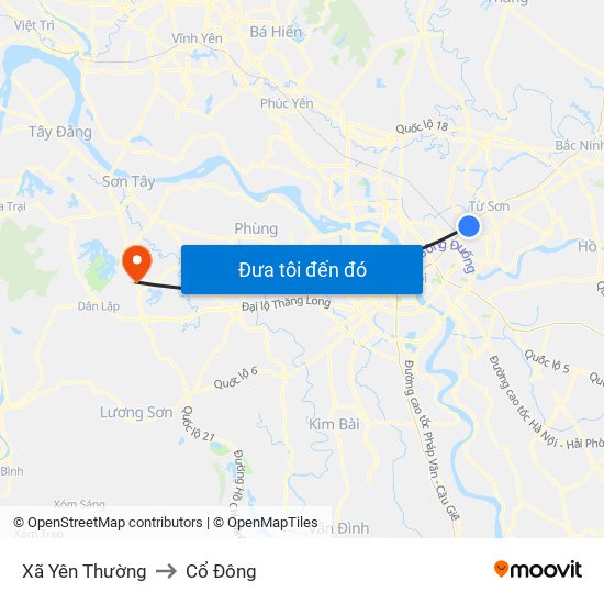 Xã Yên Thường to Cổ Đông map