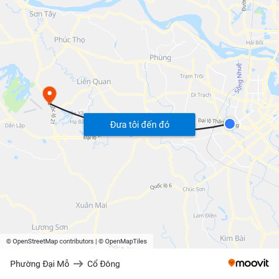 Phường Đại Mỗ to Cổ Đông map